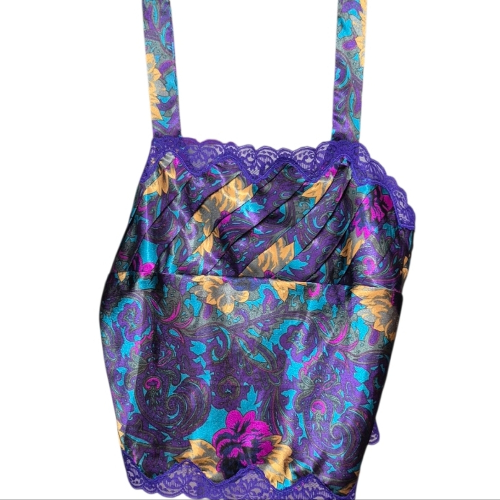 Vintage Victoria's Secret Cami Tank Top Women's Medium Purple Teal Wide Strap